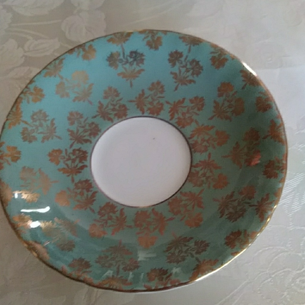 Vintage Aynsley turquoise saucer